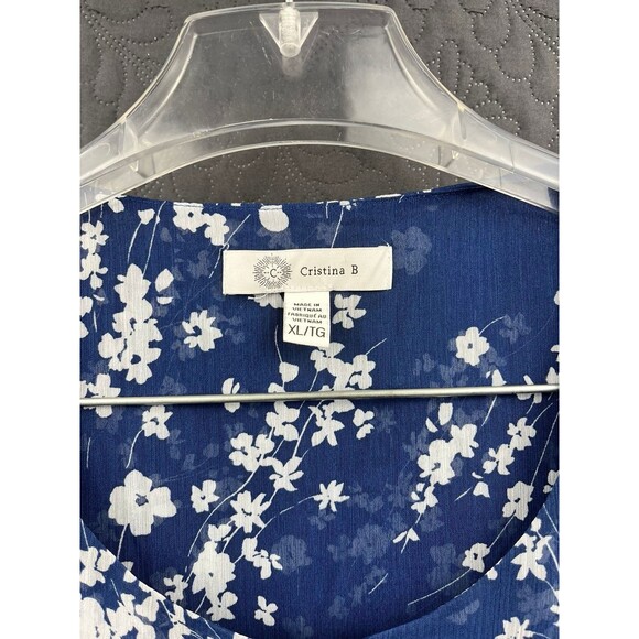 Christina B Sleeveless Double Layered Floral Blouse Blue & White SZ XL Cute Chic - Picture 4 of 5
